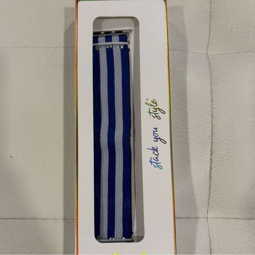 Apple Watch band white blue strip elastic OS